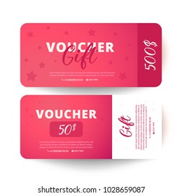 Gift Voucher Card Set Template with stars on color background. Flat style vector illustration.