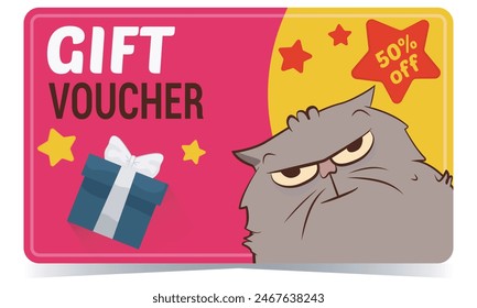 Gift voucher card template with a cartoon cat