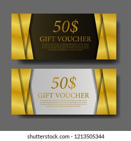 Gift voucher card template with golden texture