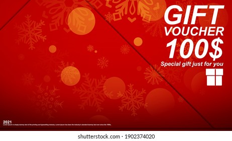Gift voucher card templates. Christmas discount coupon or certificate layout with artistic stroke pattern. Vector fashion bright background design with information sample text. Vector Illustration