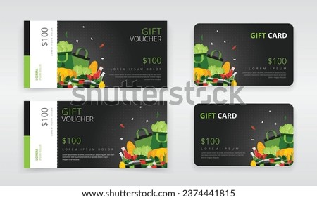 Gift voucher or gift card templates that can be utilized as regular or e-gift card. Suitable for black friday, seasonal or any other kind of sales promotion in a supermarket or grocery store