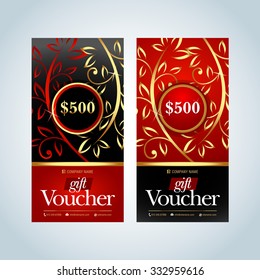 Gift Voucher, Gift certificate, Coupon template. Gold, Red and black color versions. Vector illustration.