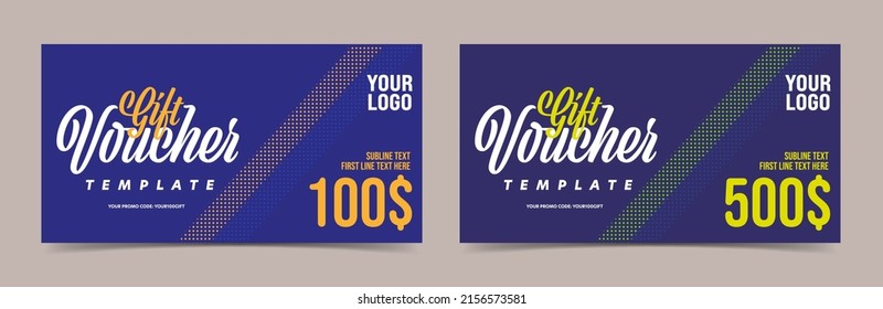 Gift voucher certificate design set. Shopping price discount value coupon business offer. Shop invitation card template vector illustration