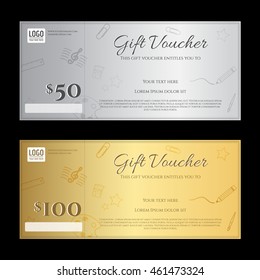 Gift voucher or gift certificate template in luxury gold and silver theme