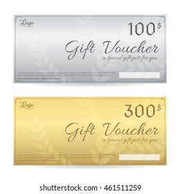Gift voucher or gift certificate template in luxury gold and silver theme