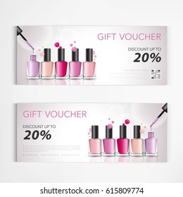 Gift voucher colorful nail lacquer bottles, vogue ads for vector design.