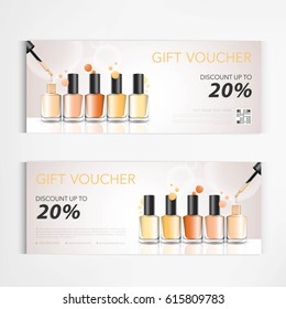 Gift voucher colorful nail lacquer bottles, vogue ads for vector design.