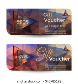 Gift voucher. The combination of graphic elements with typography & place for text, logo, contact information. Luxury elegant vector illustration example designs for Cafe, Hotel, Jewelry.