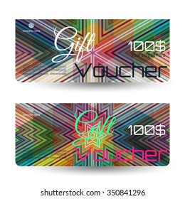 Gift voucher. The combination of graphic elements with typography & place for text, logo, contact information. Luxury elegant vector illustration example designs for Cafe, Hotel, Jewelry.