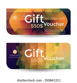 Gift voucher. The combination of graphic elements with typography & place for text, logo, contact information. Luxury elegant vector illustration example designs for Cafe, Hotel, Jewelry.