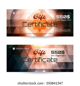 Gift voucher. The combination of graphic elements with typography & place for text, logo, contact information. Luxury elegant vector illustration example designs for Cafe, Hotel, Jewelry.