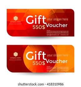 Gift voucher. The combination of graphic elements with typography & place for text, logo, contact information. Voucher Layout template. Voucher Corporate card. 