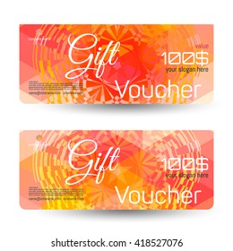 Gift voucher. The combination of graphic elements with typography & place for text, logo, contact information. Voucher Layout template. Voucher Corporate card. 