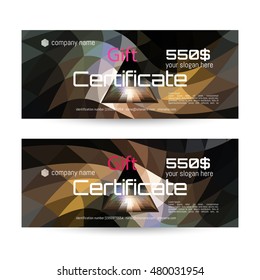 Gift voucher. The combination of graphic elements with typography & place for text, logo, contact information.