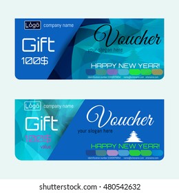 Gift voucher. The combination of graphic elements with typography & place for text, logo, contact information.