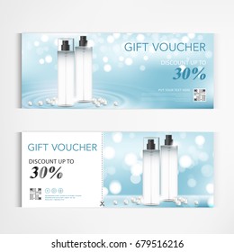 Gift voucher cosmetics lotion cream for annual sale blue packaging template vector design.