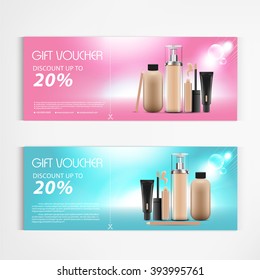 Gift voucher cosmetics lotion packaging template vector design