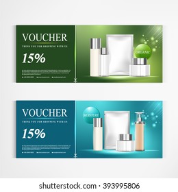 Gift voucher cosmetics lotion packaging template vector design