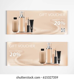 Gift voucher cosmetics product concealer or foundation for annual sale packaging template vector design.