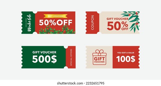 Gift voucher coupon.For Christmas sales and Discount online purchases. Percentage label with gift box and balloon isolated on pink background.