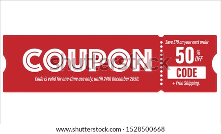 Gift voucher with coupon code vector, Discount offer of 50% graphic promo code.