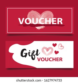 Gift Voucher Coupon discount for Happy Valentine's Day celebration with luxury red background. Vector illustration.Flyers, invitation, poster, brochure, banner.