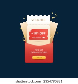 Gift voucher coupon extra discount and free shippinh voucher pop up banner design template marketing or promotion for web or social media