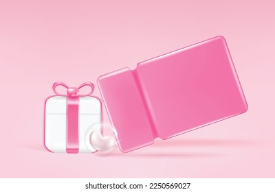 Gift voucher with coupon Percentage. Happy valentine's day gift card Tag label, banner with pink color isolated. 3d rendering