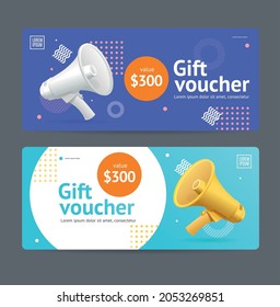 Gift Voucher Coupon Set With Realistic Detailed 3d Elements Include Of Megafon. Vector Illustration Of Template Monetary Value Vouchers Coupons