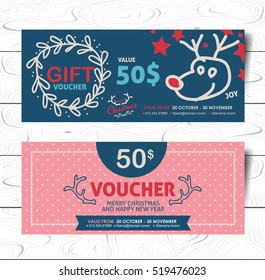 gift voucher coupon template with Christmas and New Year pattern. Vector illustration
