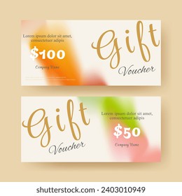 Gift voucher. Coupon template with colorful gradient decoration. elegant aesthetic design. good for boutique, jewelry, floral shop, beauty salon, spa, fashion, flyer, banner design.