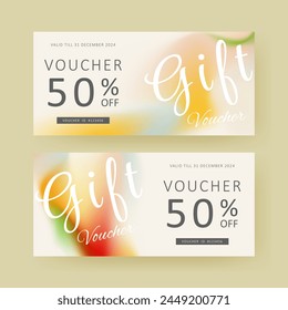 Gift voucher. Coupon template with colorful gradient decoration. elegant aesthetic design. good for boutique, jewelry, floral shop, beauty salon, spa, fashion, flyer, banner design.