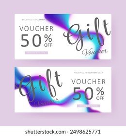 Gift voucher. Coupon template with colorful gradient decoration. elegant aesthetic design. good for boutique, jewelry, floral shop, beauty salon, spa, fashion, flyer, banner design.