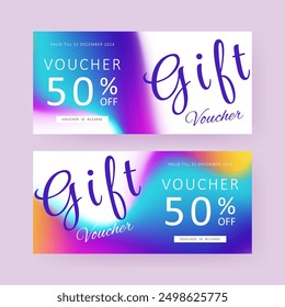 Gift voucher. Coupon template with colorful gradient decoration. elegant aesthetic design. good for boutique, jewelry, floral shop, beauty salon, spa, fashion, flyer, banner design.