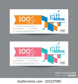 gift voucher coupon template with colorful diamond shape quadrangle pattern