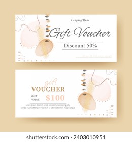 Gift voucher. Coupon template with watercolor decoration. elegant aesthetic design. suitable for boutique, jewelry, floral shop, beauty salon, spa, fashion, flyer, banner design.