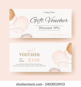 Gift voucher. Coupon template with watercolor decoration. elegant aesthetic design. good for boutique, jewelry, floral shop, beauty salon, spa, fashion, flyer, banner design.