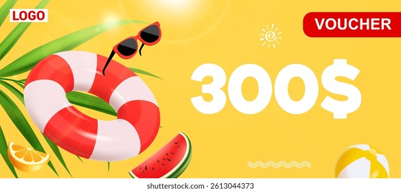 Gift voucher coupon vector illustration summer offer ends weekend holiday