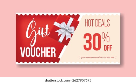 Gift Voucher and coupon vector Template for  Promotional Sale Discount horizontal editable Banner design, Shopping gift card Voucher layout, discount voucher graphic template