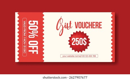 Gift Voucher and coupon vector Template for  Promotional Sale Discount horizontal editable Banner design, Shopping gift card Voucher layout, discount voucher graphic template