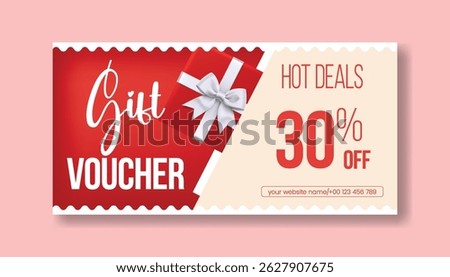 Gift Voucher and coupon vector Template for  Promotional Sale Discount horizontal editable Banner design, Shopping gift card Voucher layout, discount voucher graphic template