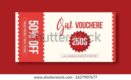 Gift Voucher and coupon vector Template for  Promotional Sale Discount horizontal editable Banner design, Shopping gift card Voucher layout, discount voucher graphic template