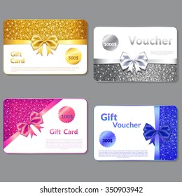 Gift Voucher Design with Glitter Texture of spangle and  Bow. Gift card, Certificate for Shopping.