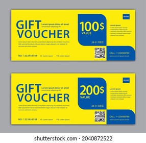 gift voucher design on yellow background, Discount Voucher template, discount card, coupon, certificate, Labe, Sale banner, headers, banner design, gift card, promotion card, element graphic, Vector 
