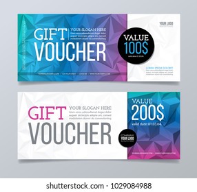 Gift voucher design template. Modern polygonal banner background.