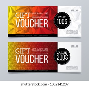 Gift voucher design template. Modern geometric banner background.
