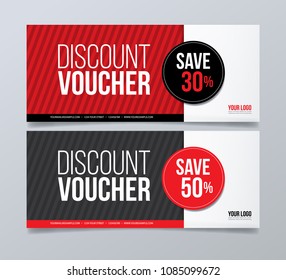 Gift voucher design template. Red and black geometrical banner background.