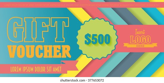 Gift voucher design template in style material design. Vector illustration