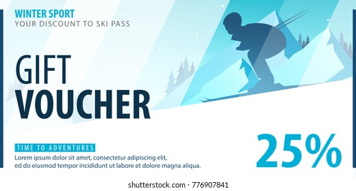 Gift Voucher With Diagonal Lines And A Place For The Image. Universal Flyer Template For Advertising Winter Sport