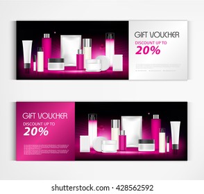 Gift voucher discount cosmetics lotion packaging template vector design.